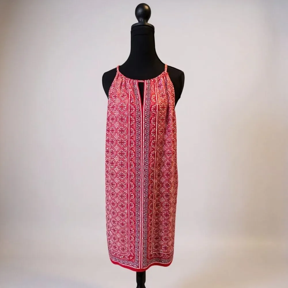 Max Studio Patterned Halter Dress • Size L Red Flowy & Feminine - Picture 2 of 5
